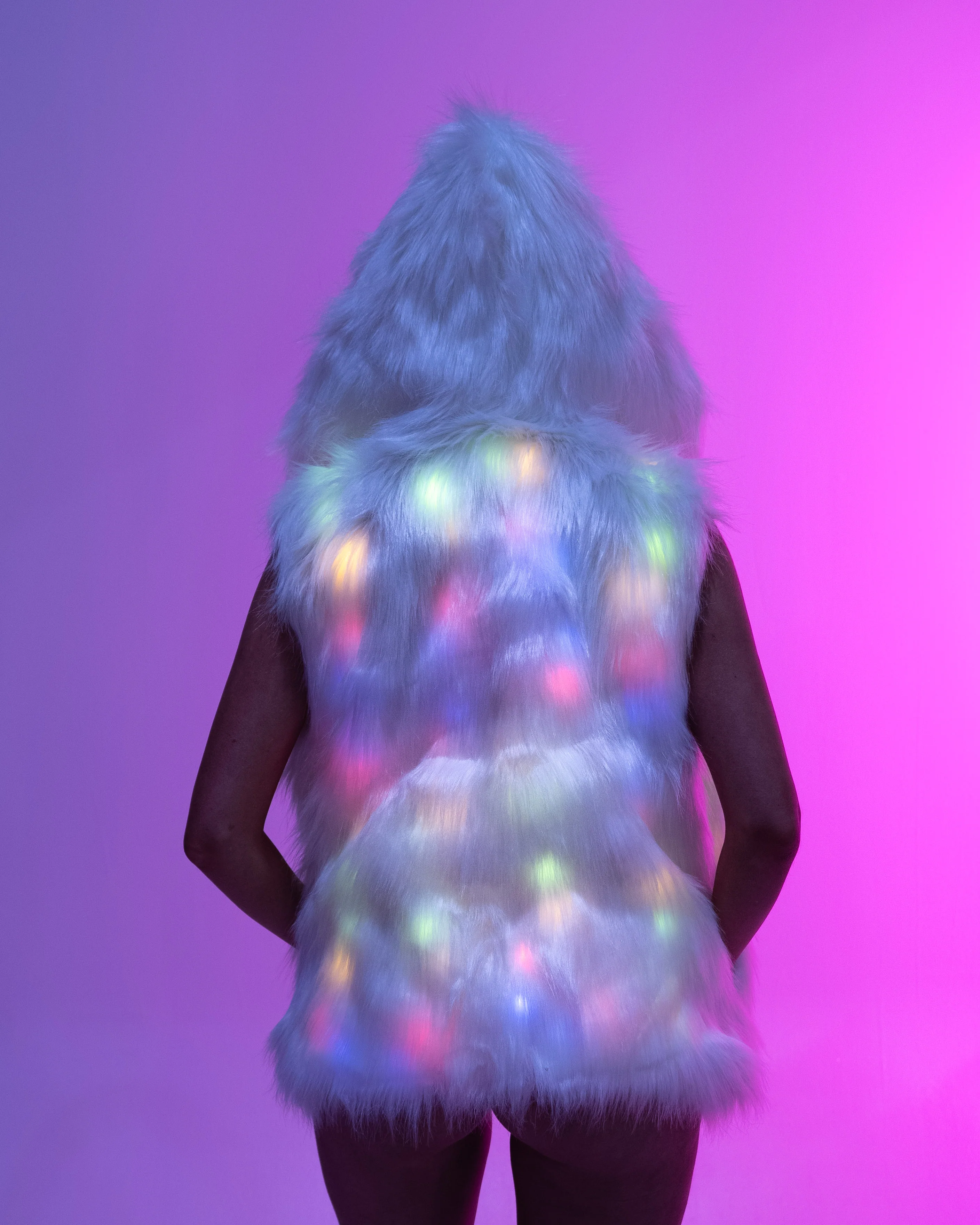 Multi-Color LED Hooded Faux Fur Vest - Image 3
