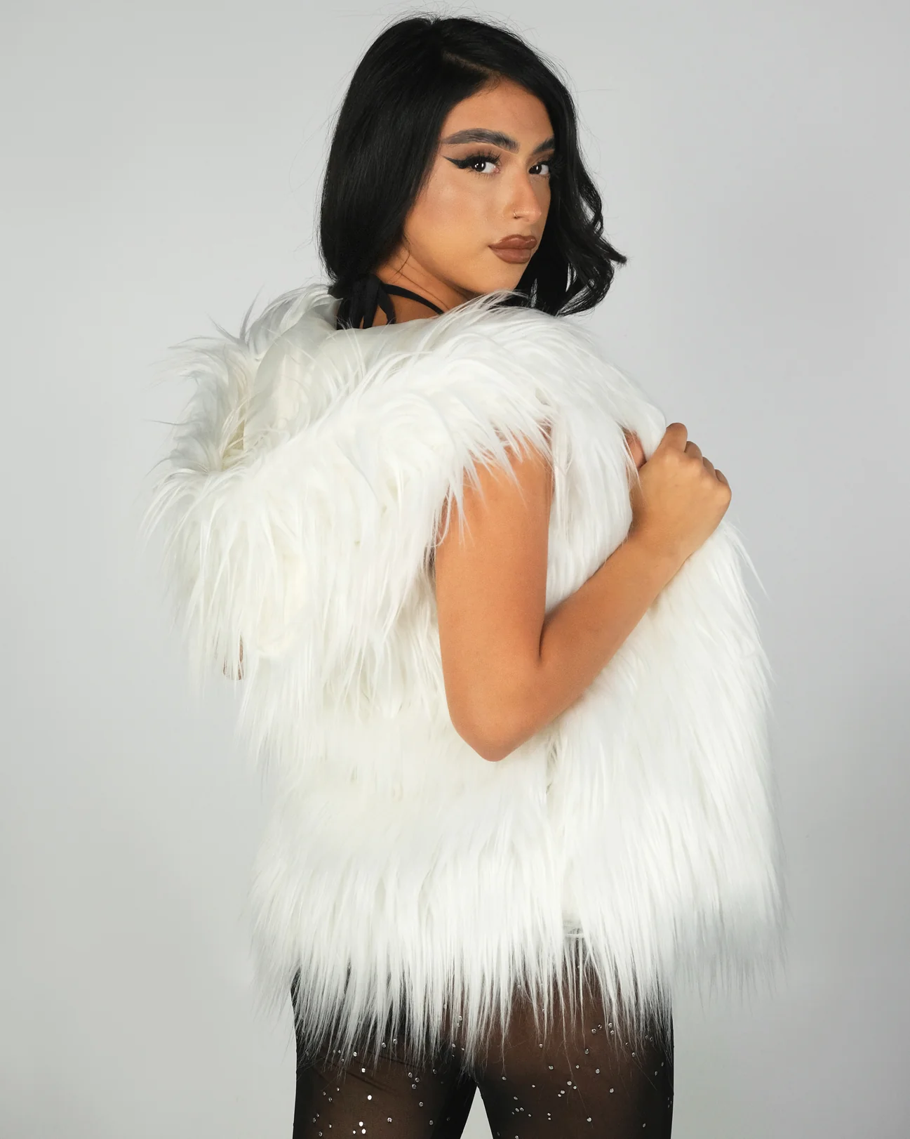 Multi-Color LED Hooded Faux Fur Vest - Image 6