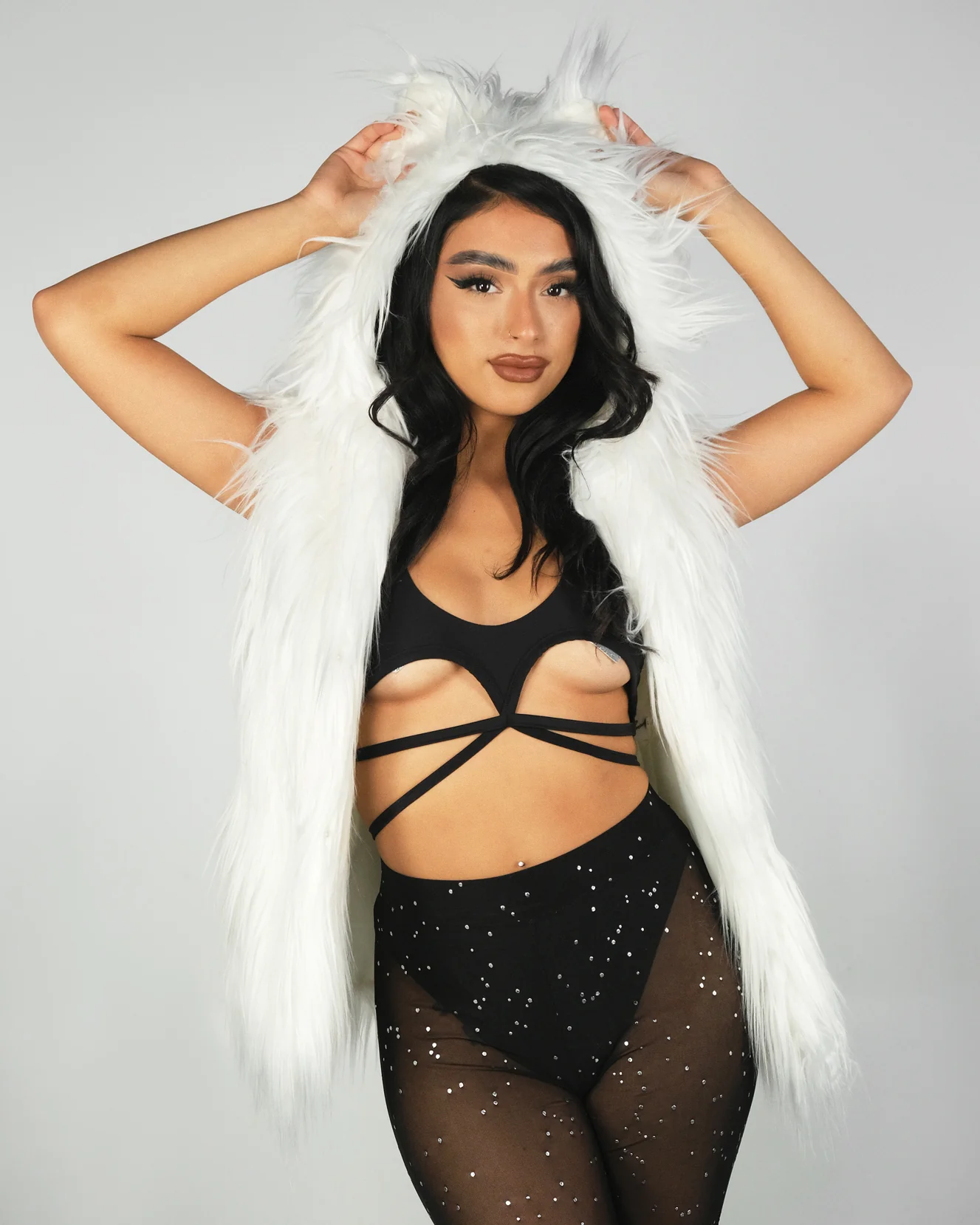 Multi-Color LED Hooded Faux Fur Vest - Image 8