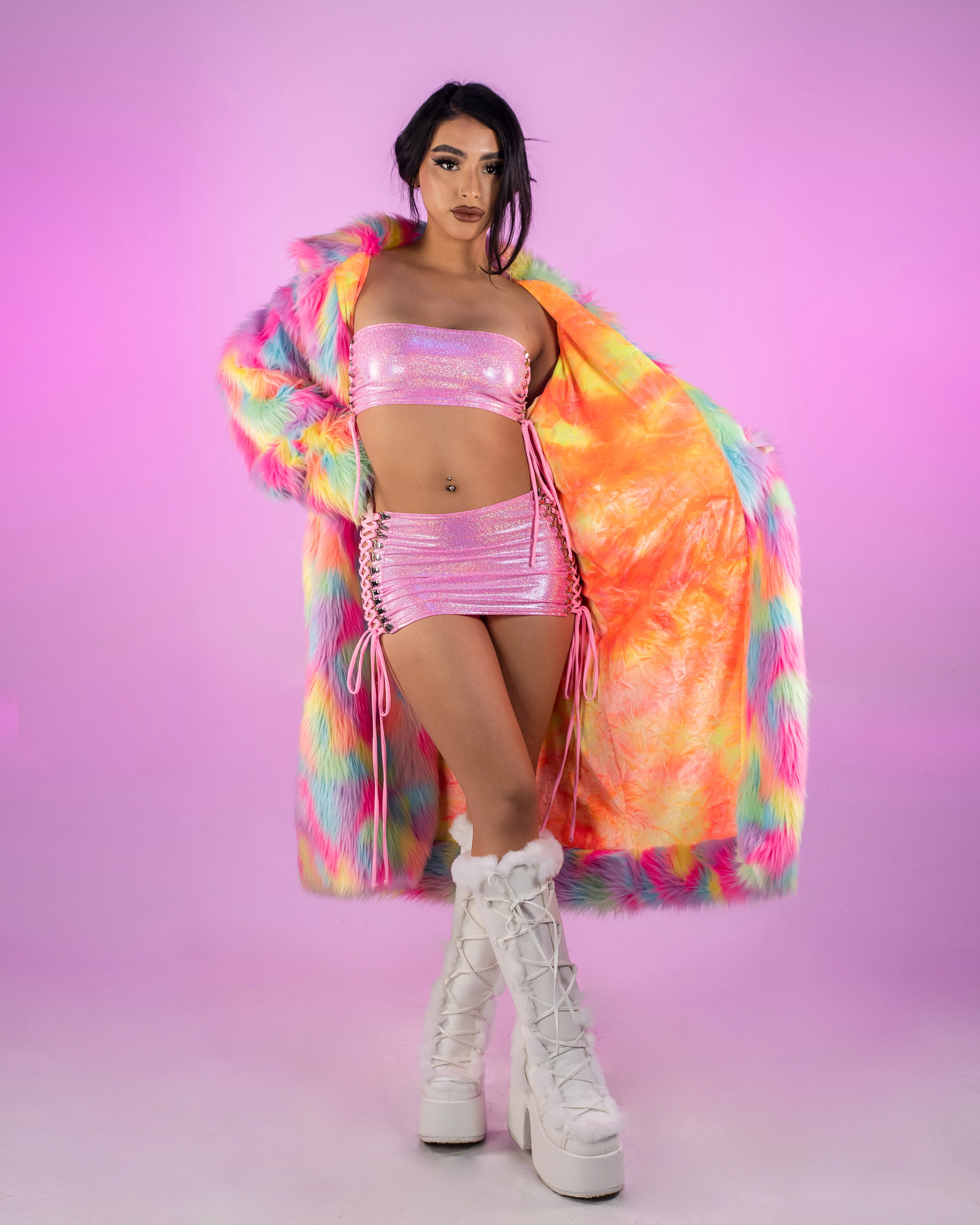 Neon Dreams Unisex Faux Fur Coat - Image 3