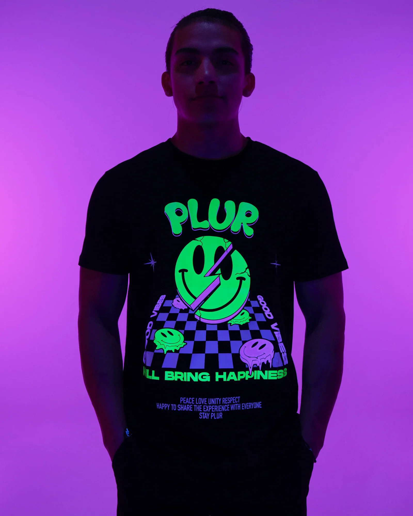 PLUR Vibes Only Trippy Chess Board Tee - Image 3