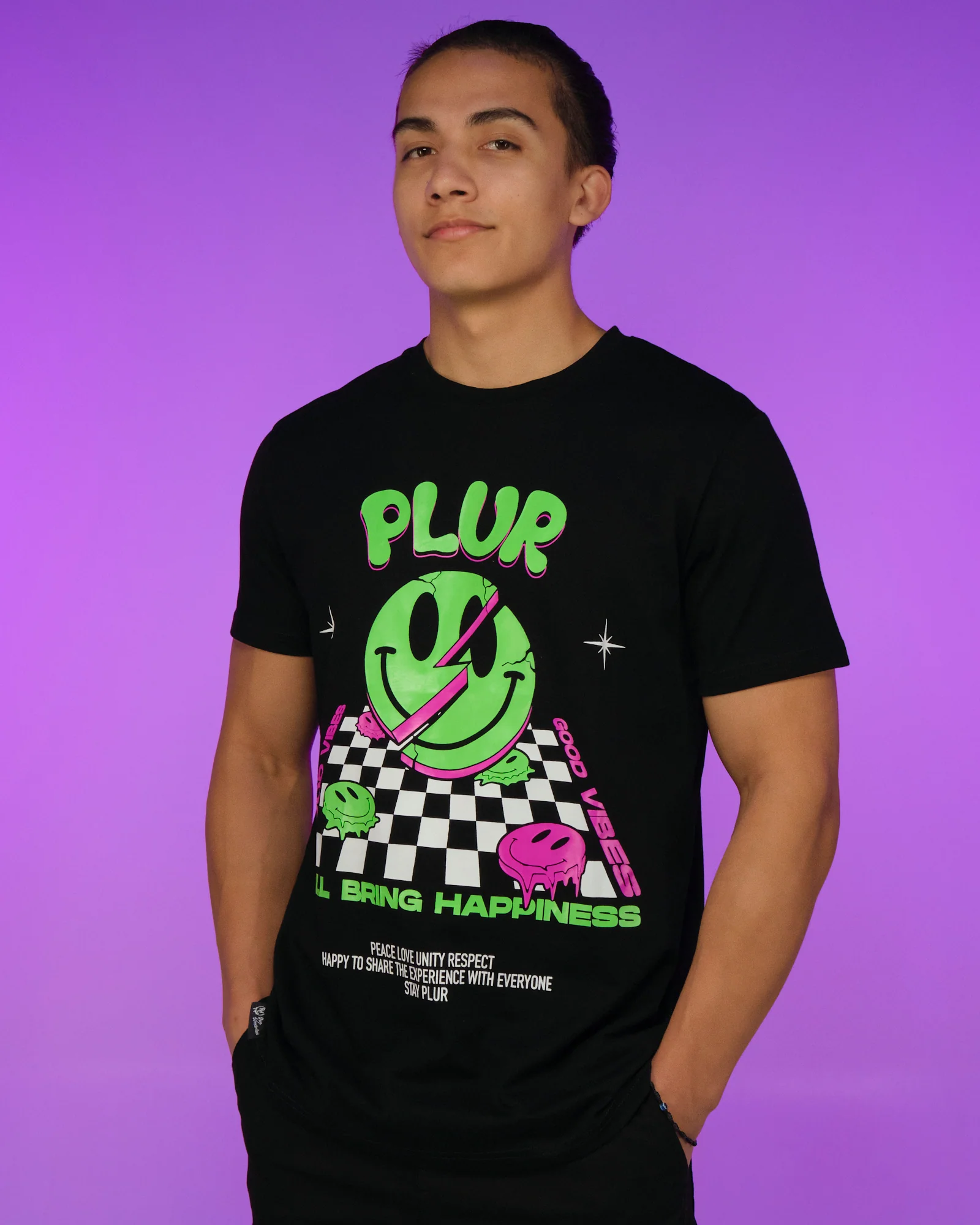 PLUR Vibes Only Trippy Chess Board Tee - Image 5