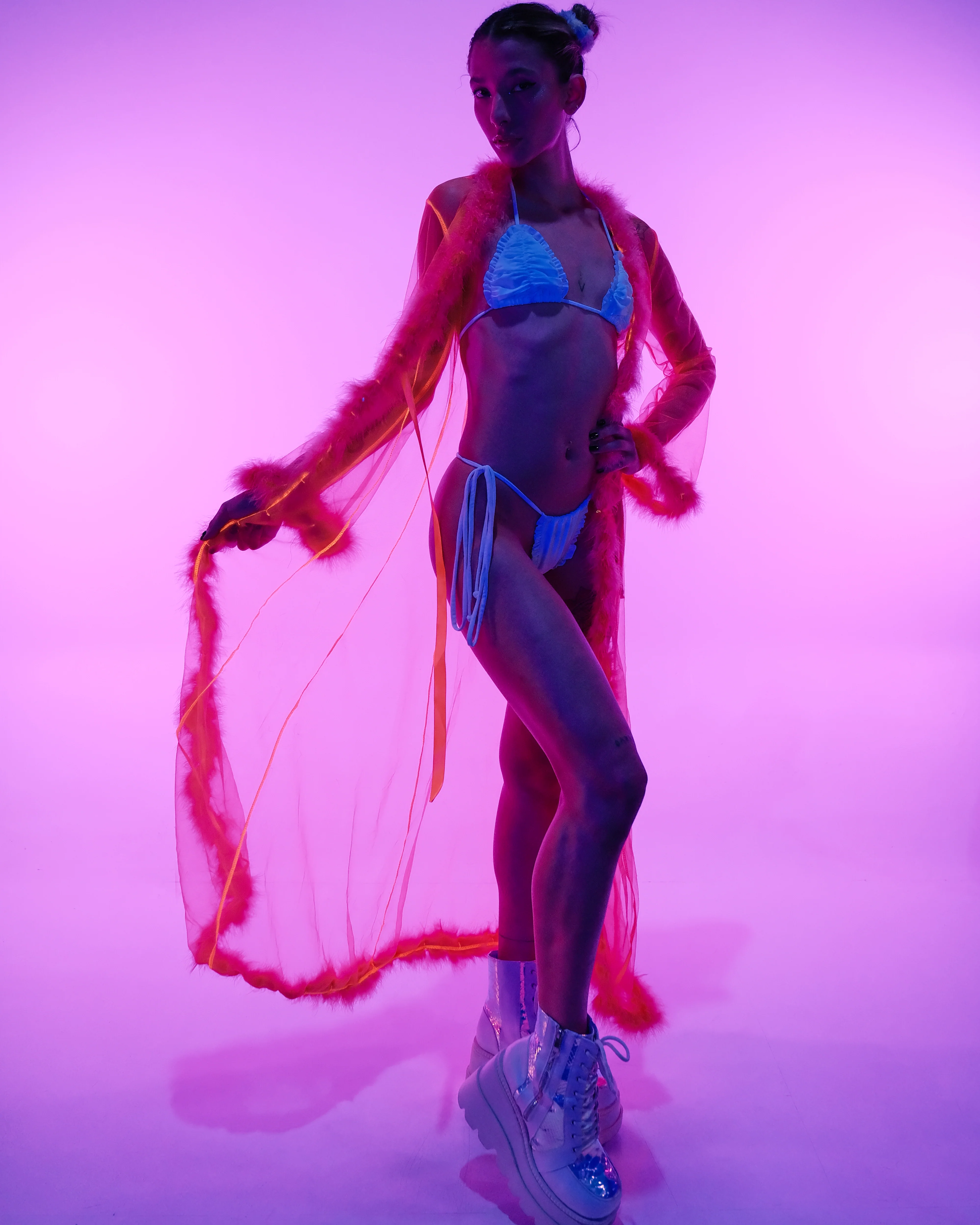 So Xxtra Feather Trim Sheer Long Robe - Image 11