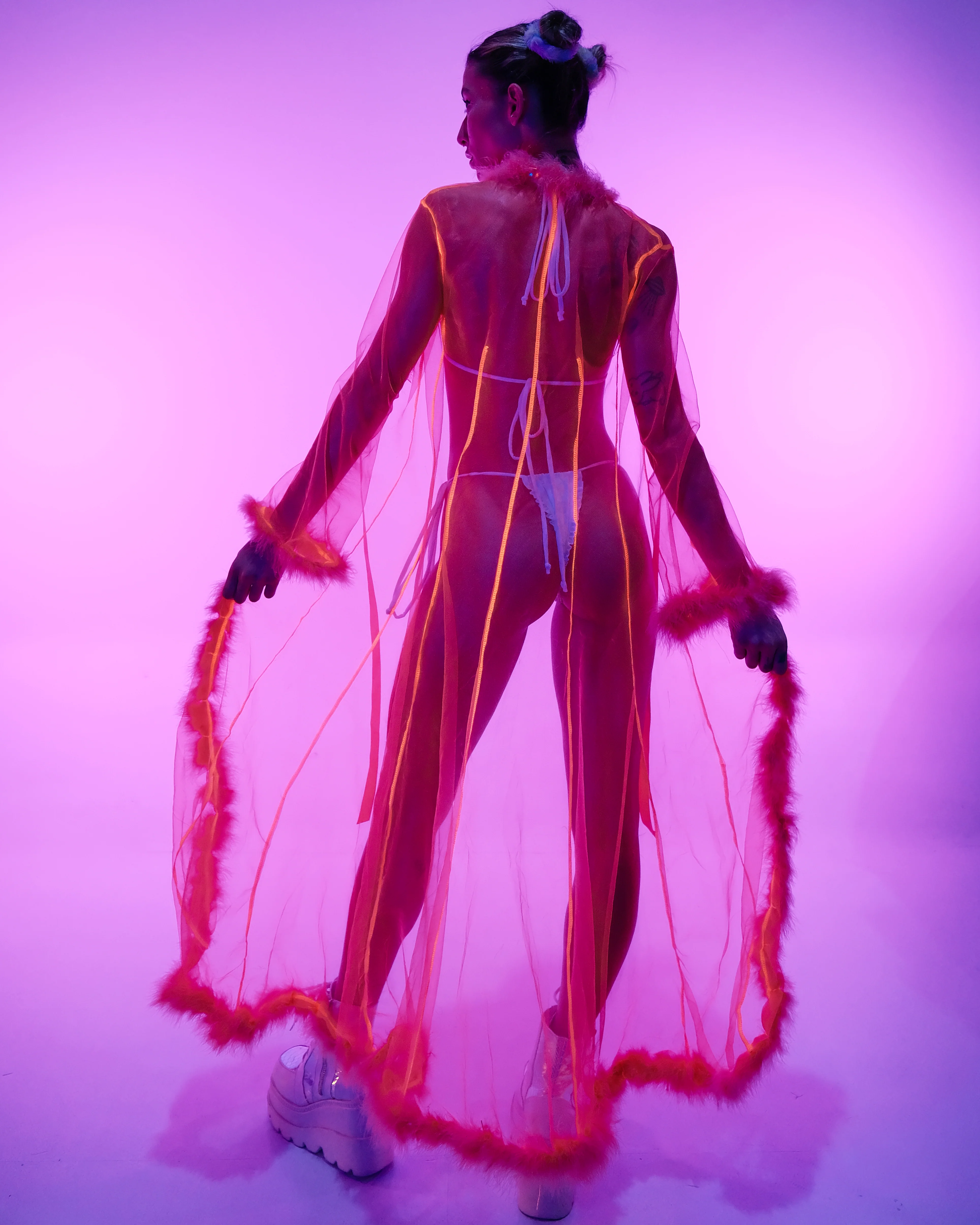 So Xxtra Feather Trim Sheer Long Robe - Image 12