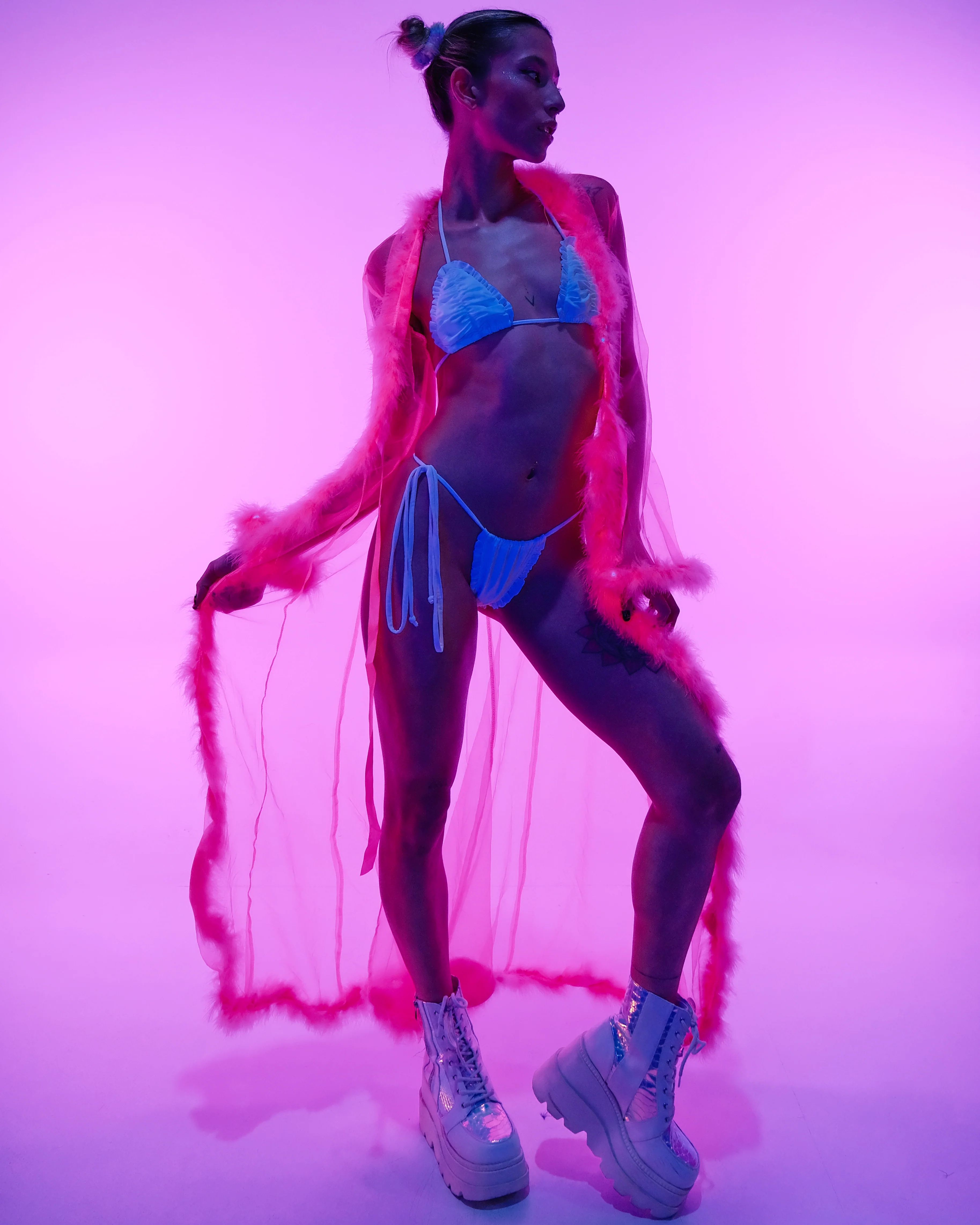 So Xxtra Feather Trim Sheer Long Robe - Image 18