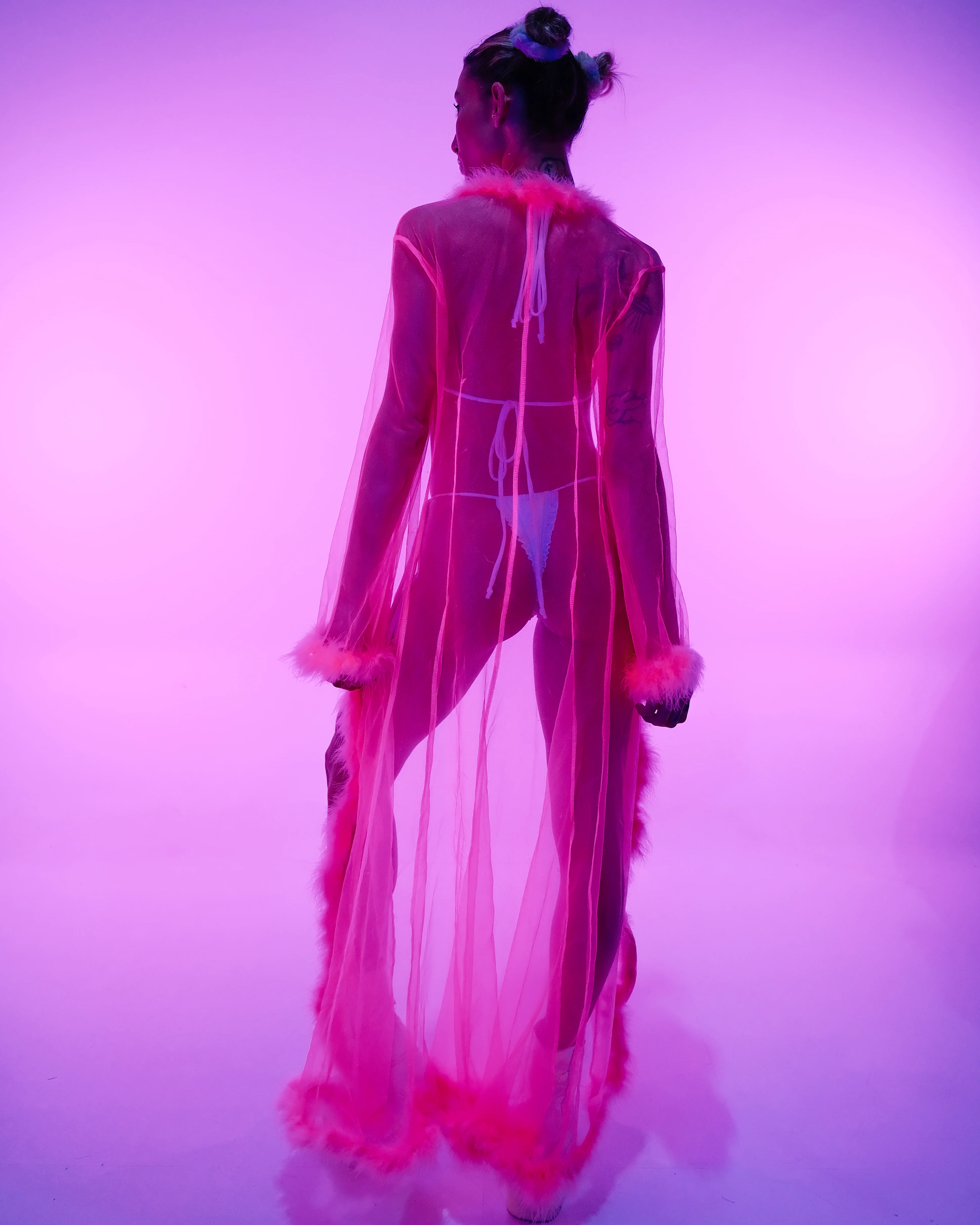 So Xxtra Feather Trim Sheer Long Robe - Image 19