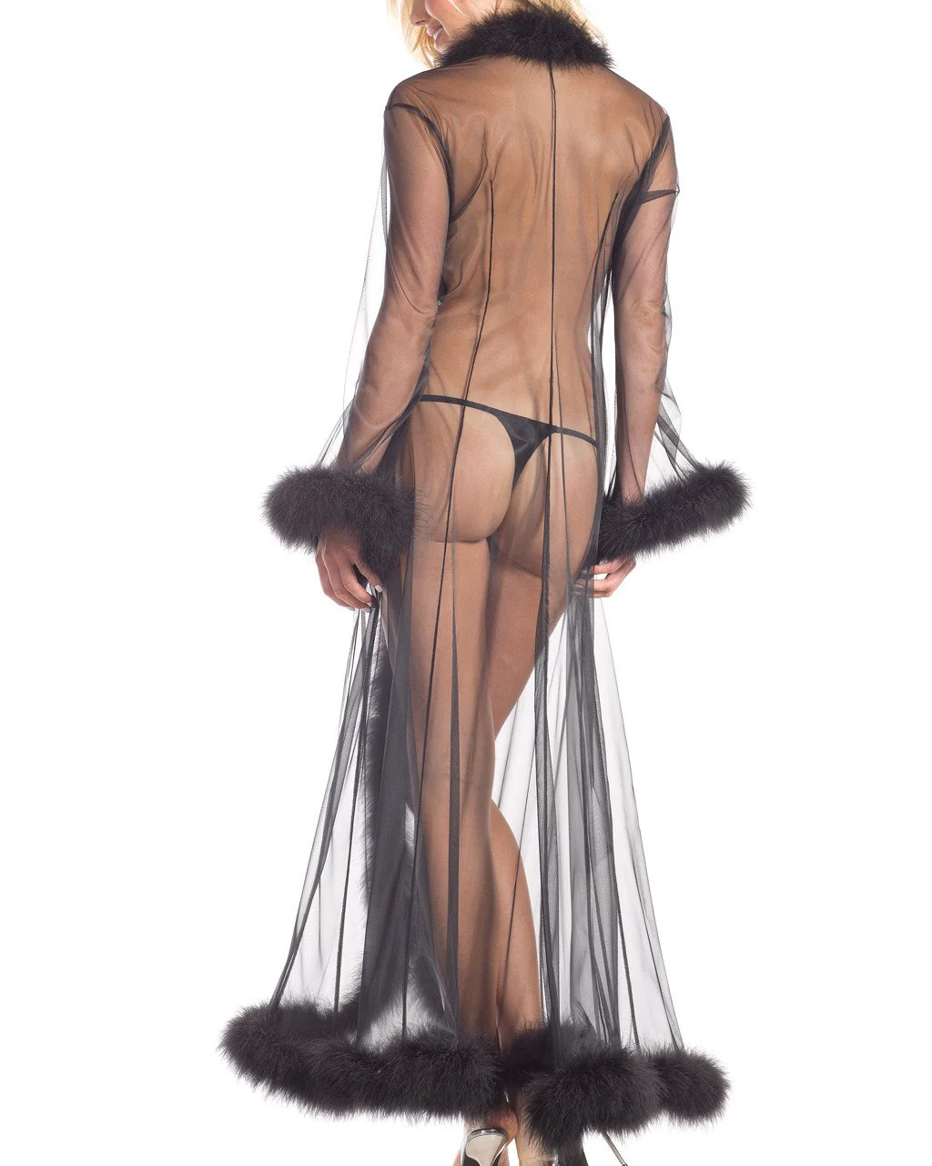 So Xxtra Feather Trim Sheer Long Robe - Image 27
