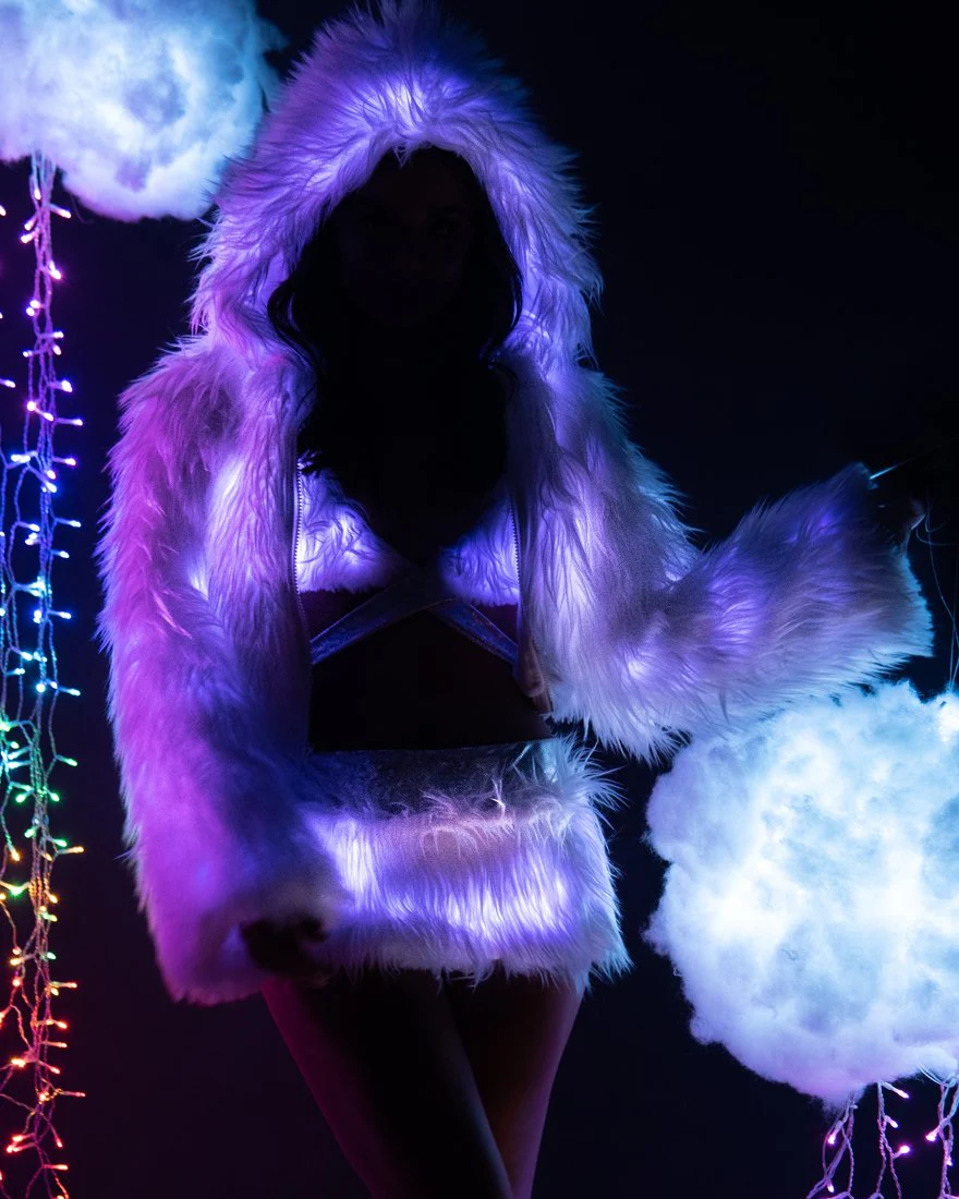 Lavender LED White Furry Cropped Hooded Jacket - Image 5