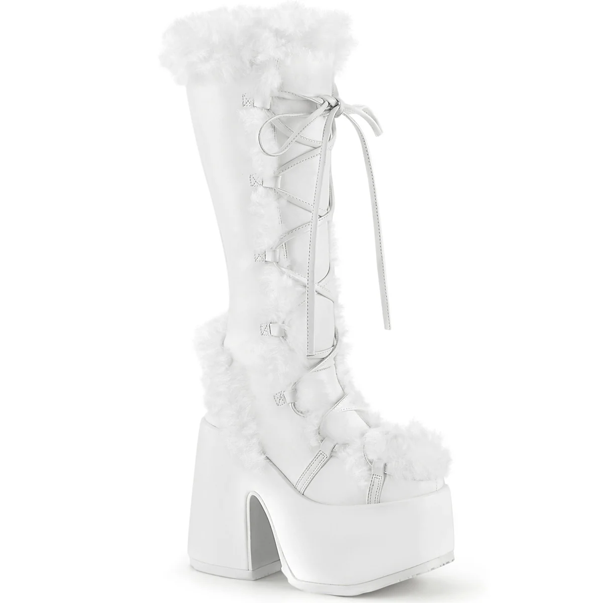 Demonia White Furry Winter Faux Fur Boots - Image 7