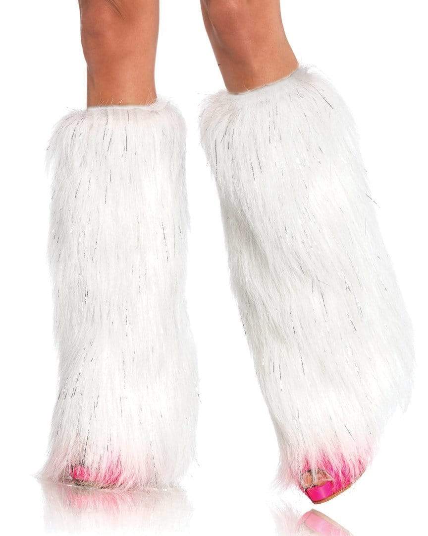 White/Silver Fluffy Leg Warmers - Image 3