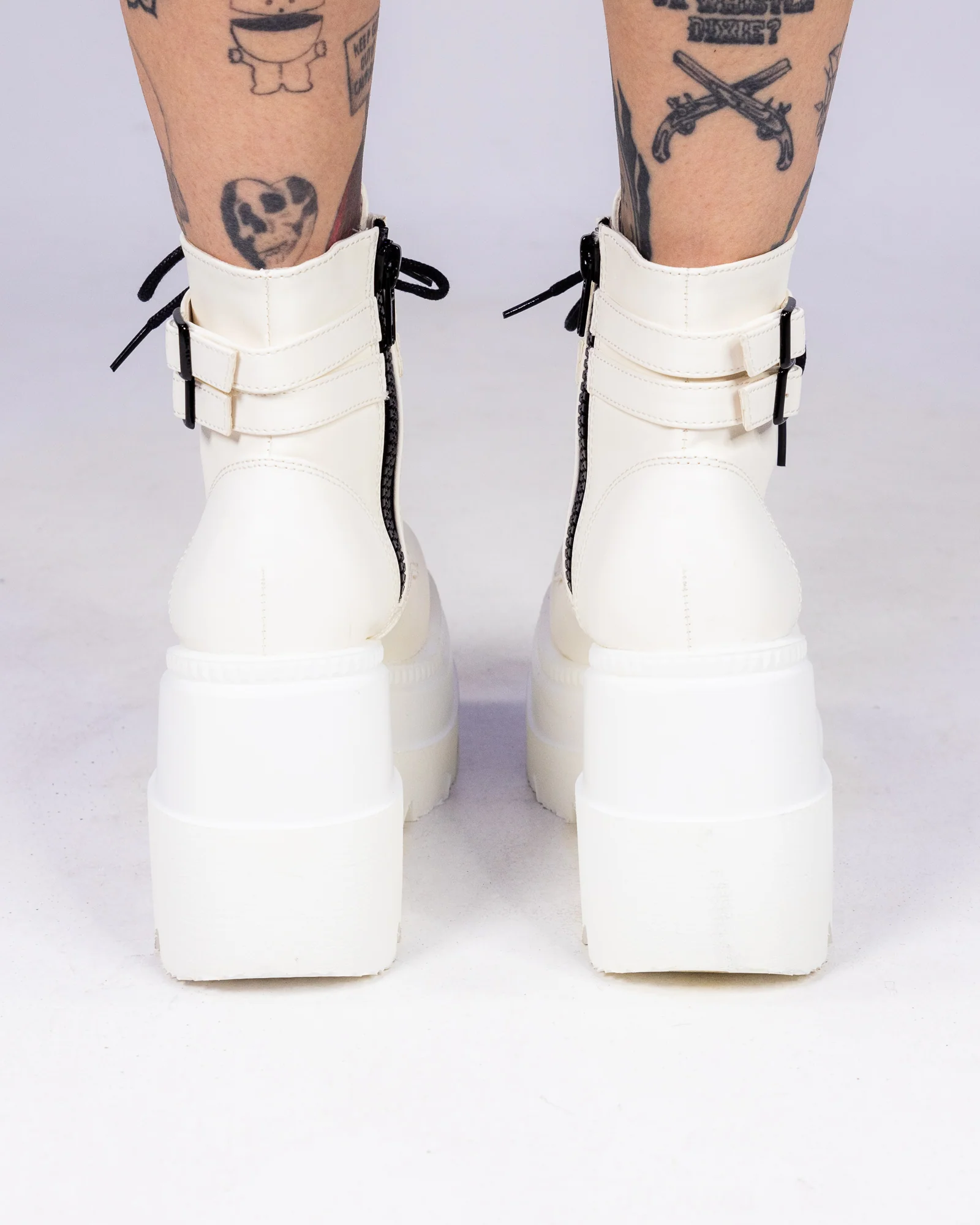 Demonia White Stacked Women's Wedge Platform Ankle Boots - Image 3