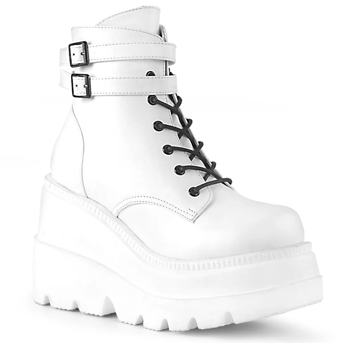 Demonia White Stacked Women's Wedge Platform Ankle Boots - Image 4
