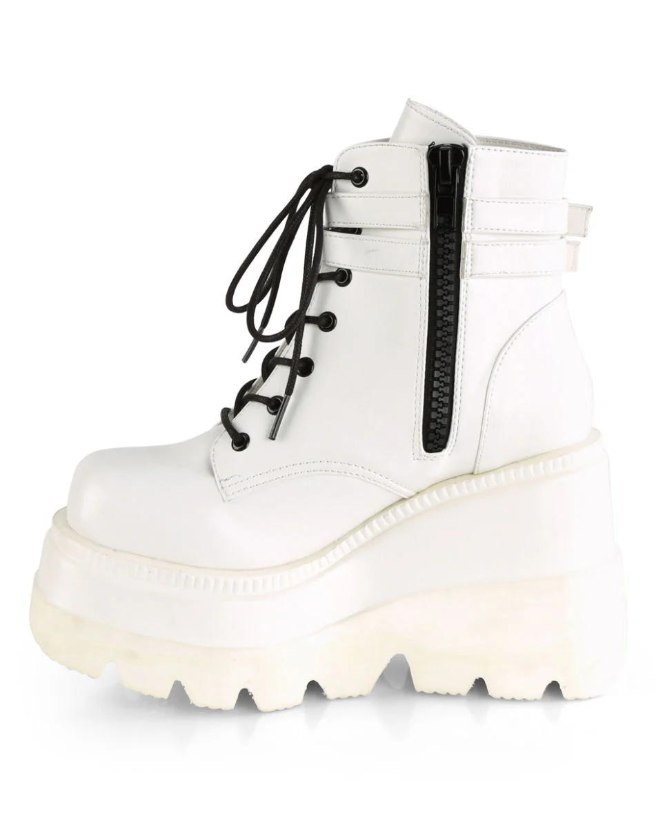 Demonia White Stacked Women's Wedge Platform Ankle Boots - Image 6