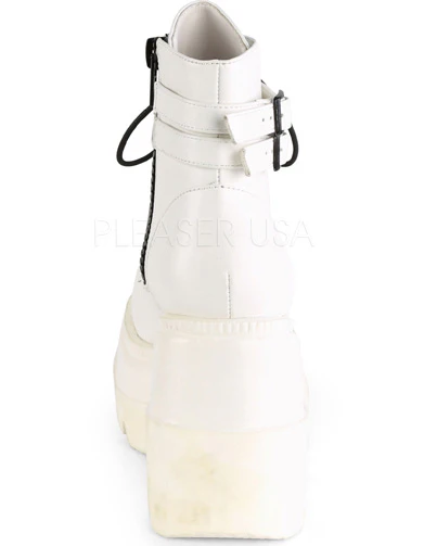 Demonia White Stacked Women's Wedge Platform Ankle Boots - Image 8